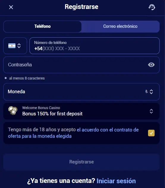 Instrucciones sobre cómo registrarse en Spinay Casino